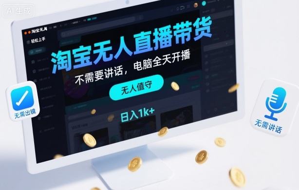 『精品课程』淘宝无人直播带货，不需要出镜，不需要讲话，电脑全天开播，轻松上手，日入1k+『揭秘』-智扬星海