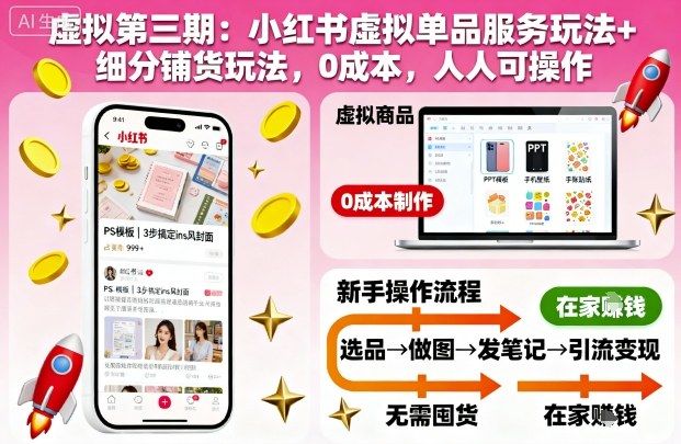 『精品课程』虚拟第三期:小红书虚拟单品服务玩法+细分铺货玩法,0成本,人人可操作『更新』-智扬星海