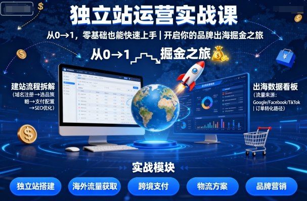 『精品课程』独立站运营实战课，​从0到1，零基础也能快速上手，开启你的品牌出海掘金之旅-智扬星海