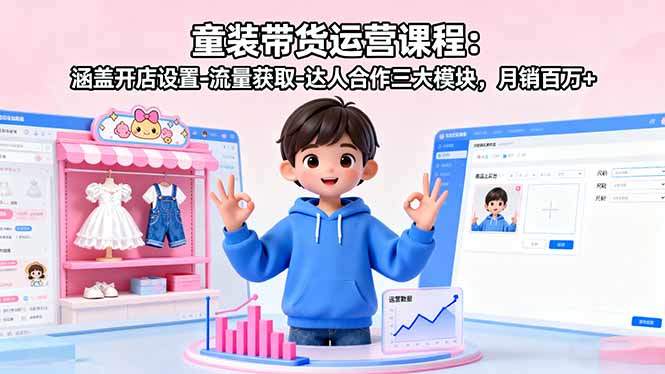 『精品课程』童装带货运营课程:涵盖开店设置-流量获取-达人合作三大模块,月销百万+-智扬星海