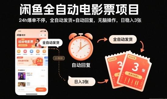 『精品课程』闲鱼全自动电影票项目，24h爆单不停，全自动发货+自动回复，无脑操作，日稳入3张『揭秘』-智扬星海