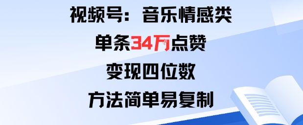 『精品课程』视频号分成计划新玩法：音乐情感类单条34W点赞，变现四位数，方法简单易复制-智扬星海