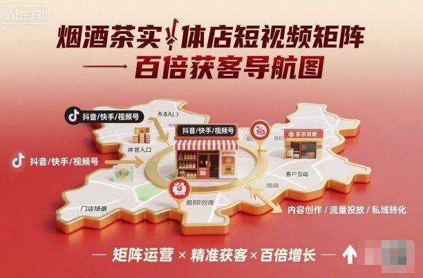 『精品课程』烟酒茶实体店短视频矩阵百倍获客导航图-智扬星海