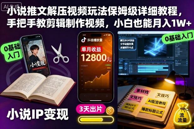 『精品课程』小说推文解压视频玩法保姆级详细教程，手把手教剪辑制作视频，小白也能月入1W+-智扬星海